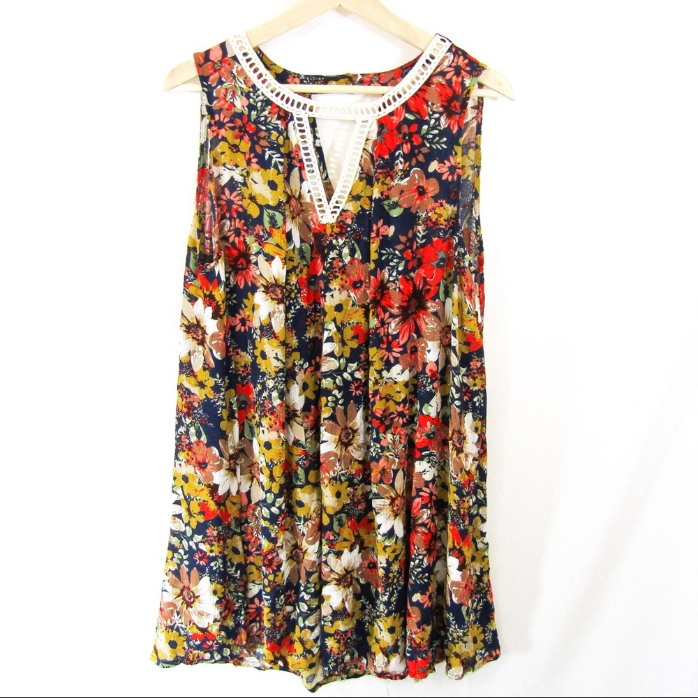 Umgee Floral V Neck Swing Dress